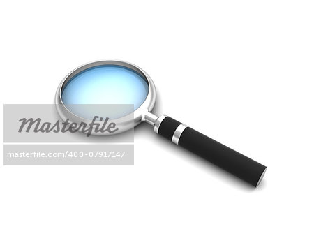 3d illustration of silver magnifying glass over white background