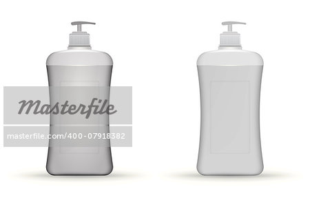 Two gray pump dispenser bottles of liquid soap, foam or gel. Isolated vector mock-up illustration on white background.