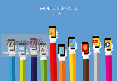 Mobile Services for All  Flat Concept for Web Marketing. Vector Illustration