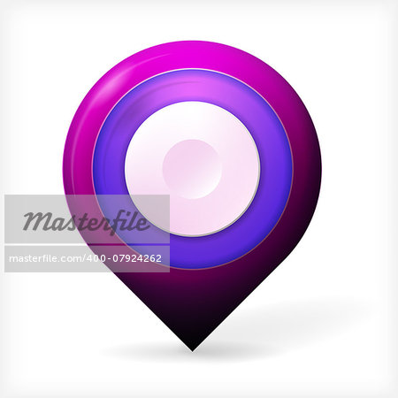 Single blue and purple realistic vector icon for marker geolocation isolated on white background.