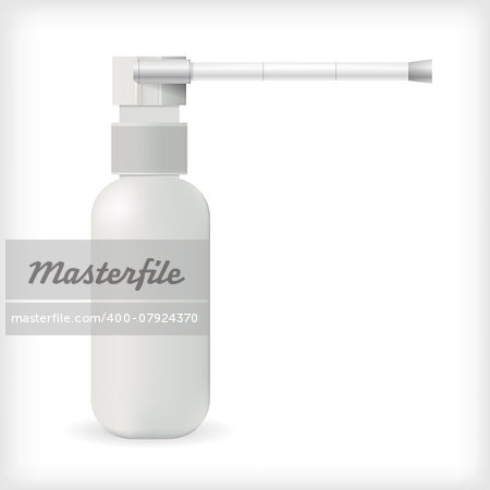 Gray throat spray aerosol medication blank bottle. Isolated vector illustration on white background.