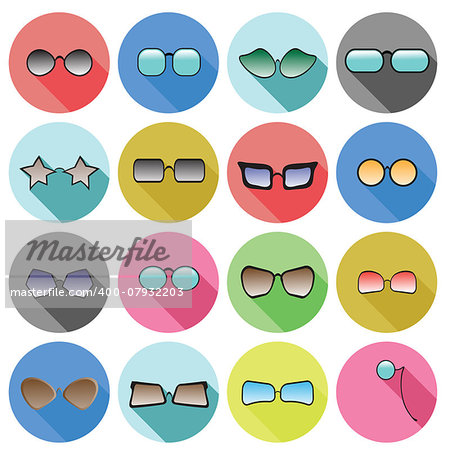 colorful illustration  with glasses icons on white background