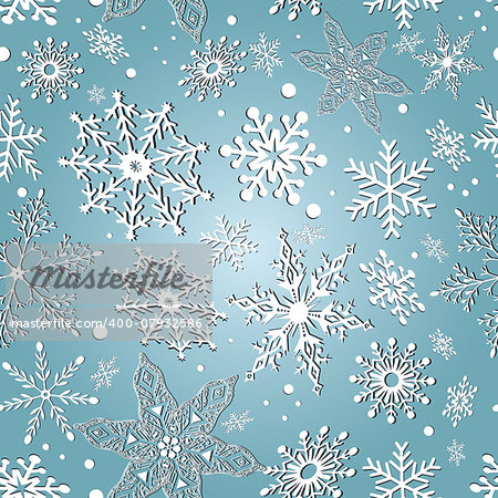 gentle winter pattern of different snowflakes on a blue background