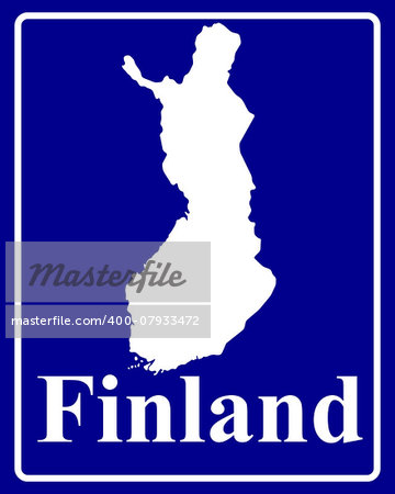 sign as a white silhouette map of Finland with an inscription on a blue background