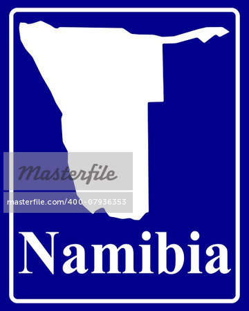 sign as a white silhouette map of Namibia with an inscription on a blue background