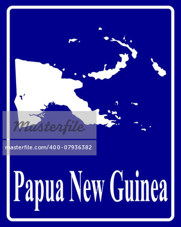 sign as a white silhouette map of Papua New Guinea with an inscription on a blue background