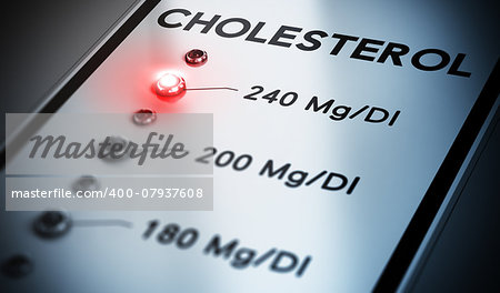 Illustration of cholesterol test with red light and blur effect. laboratory testing.
