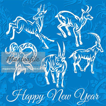 Goats in tribal style. 2015 new year. Vector illustration