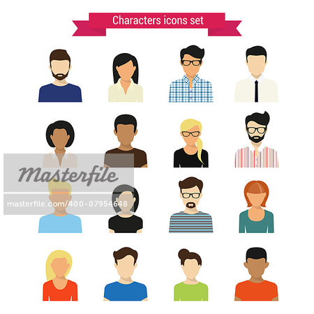 Vector characres icons set of modern people isolated on white