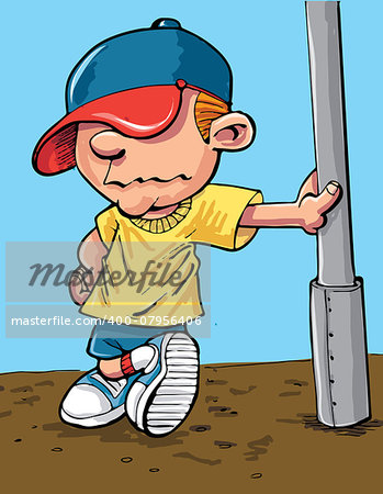 Cartoon cool kid with a baseball cap. Isolated