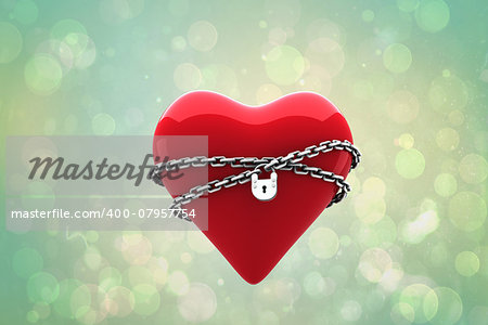 Locked heart against green abstract light spot design