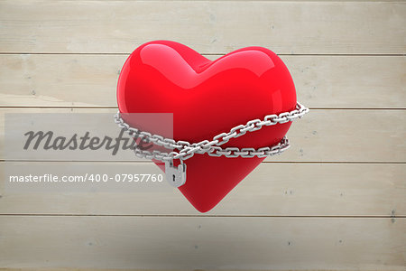 Locked heart against bleached wooden planks background