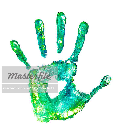 handprint in grunge style on an isolated white background