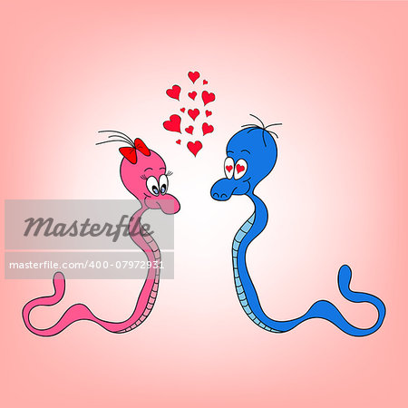 Male and female worms in love. Valentine card