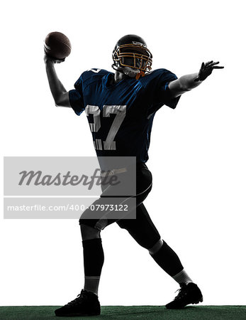 one  quarterback american throwing football player man in silhouette studio isolated on white background