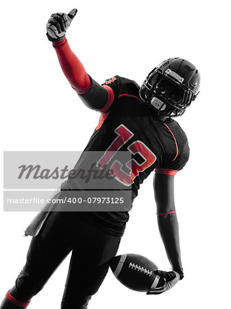 one american football player thumb up portrait in silhouette shadow on white background