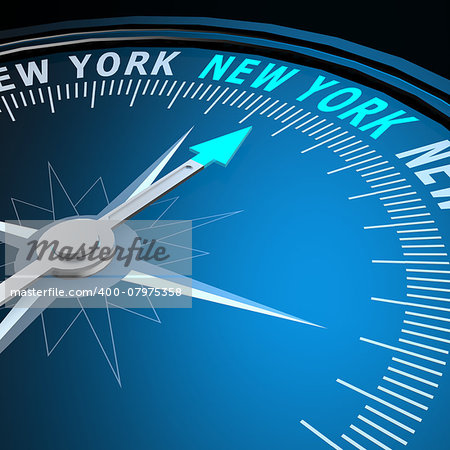 New York word on compass image with hi-res rendered artwork that could be used for any graphic design.