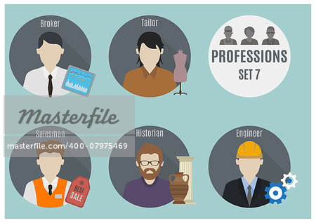 Profession people. Set 7. Flat style icons in circles