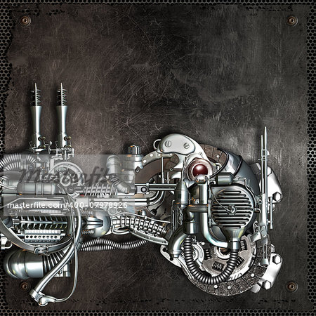 Metallic background with technology and mechanical objects
