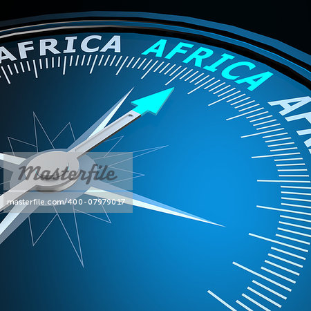 Africa word on compass image with hi-res rendered artwork that could be used for any graphic design.