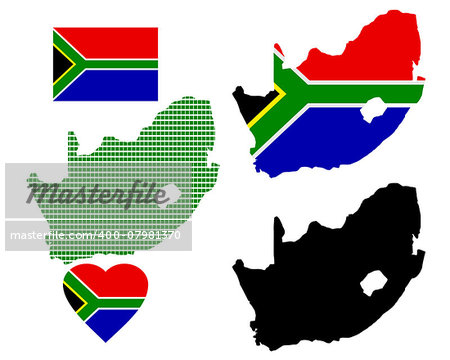 map of South Africa and the different types of characters on a white background