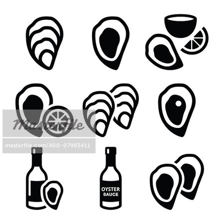 Vector icons set of oysters isolated on white
