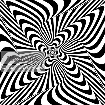 Design monochrome whirlpool motion illusion background. Abstract strip distortion backdrop. Vector-art illustration