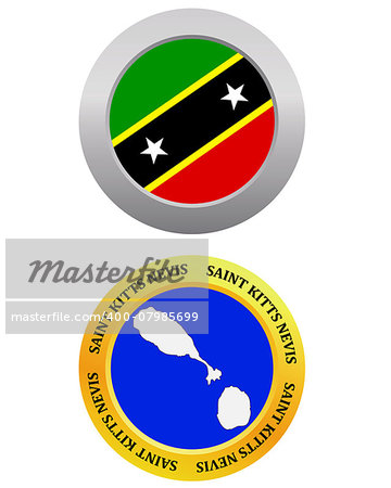 button as a symbol  SAINT KITTS NEVIS flag and map on a white background