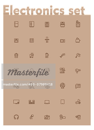 Set of the home electronics and appliances related icons
