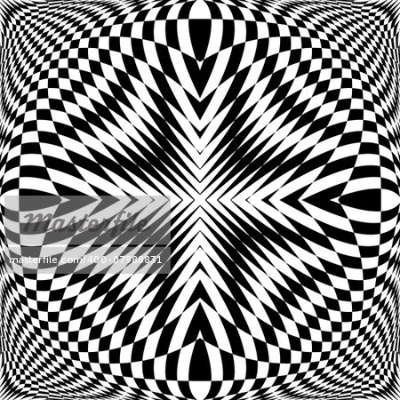 Design monochrome illusion checkered background. Abstract torsion backdrop. Vector-art illustration