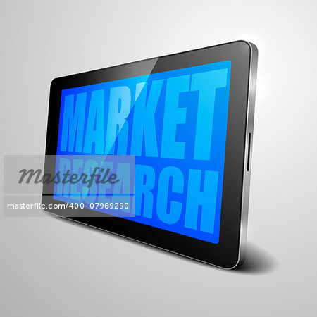 detailed illustration of a tablet computer device with Market Research text, eps10 vector