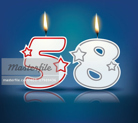 Birthday candle number 58 with flame - eps 10 vector illustration