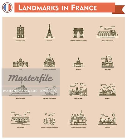 Set of the France traveling related icons