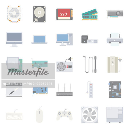 Computer components and peripherals flat icons set graphic illustration design