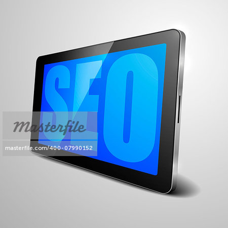 detailed illustration of a tablet computer device with SEO text, eps10 vector