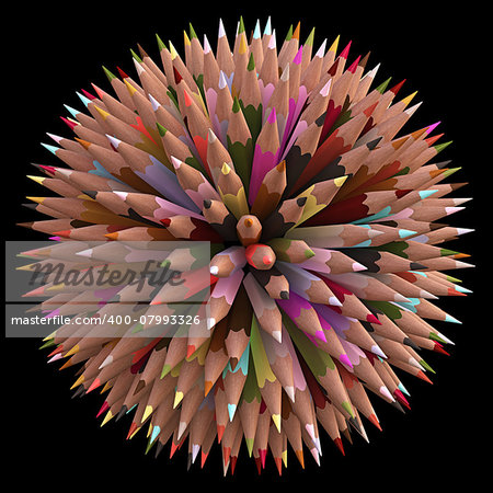 Colored pencils arranged in sphere. Clipping path included.