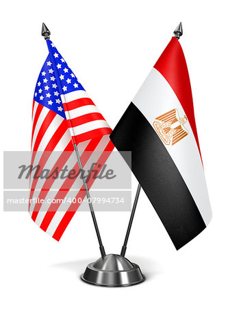 USA and Egypt - Miniature Flags Isolated on White Background.