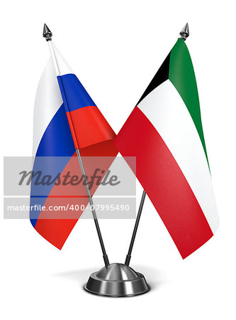 Russia and Kuwait - Miniature Flags Isolated on White Background.