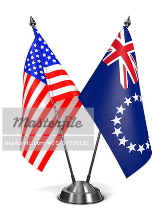 USA and Cook Islands - Miniature Flags Isolated on White Background.