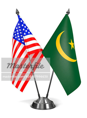 USA and Mauritania - Miniature Flags Isolated on White Background.