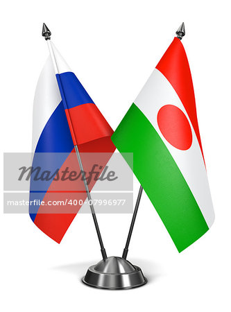 Russia and Niger - Miniature Flags Isolated on White Background.