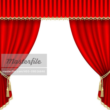 Theater stage  with red curtain. Clipping Mask. Mesh.