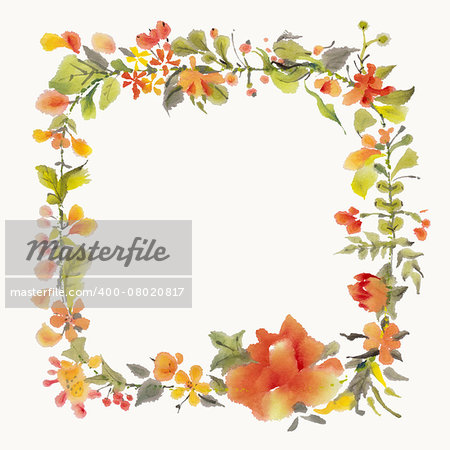 Frame with watercolor flowers. Vector illustration.