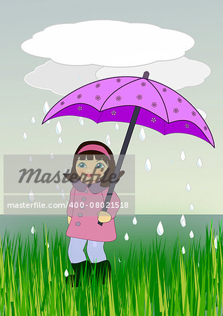 A little girl with an umbrella standing by the sea.