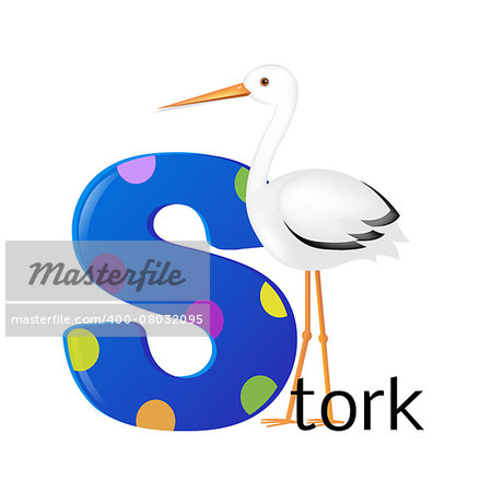 Stork With Letter S With Gradient Mesh, Vector Illustration