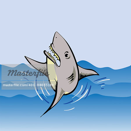 colorful illustration  with  shark on water background