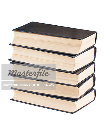 Stack of black cover books isolated on white background