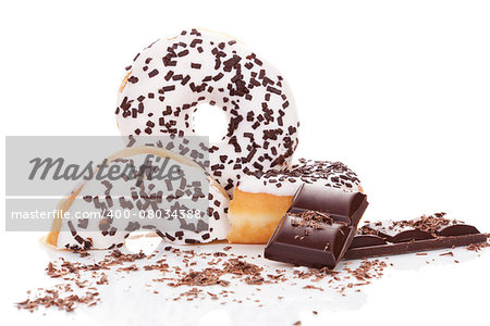 Delicious chocolate donuts with chocolate. Traditional american breakfast concept.