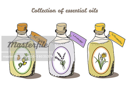 Health and Nature Collection. Collection of essential oils. Argan, Lavender, Citronella