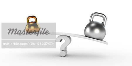 Two gold and silver kettlebells  in equilibrium - this is a 3d render illustration